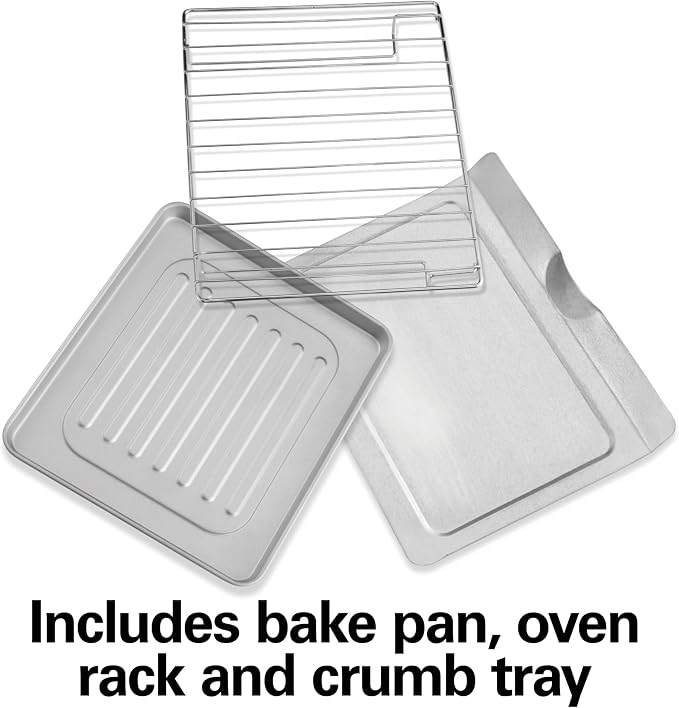 Hamilton Beach 4-Slice Toaster Oven with 5 Cooking Modes (Bake, Broil, Keep Warm Toast & Bagel) with Stay On & Auto Shutoff, 2 Rack Positions, 1100 Watts and 3 Accessories, Stainless Steel (31143)