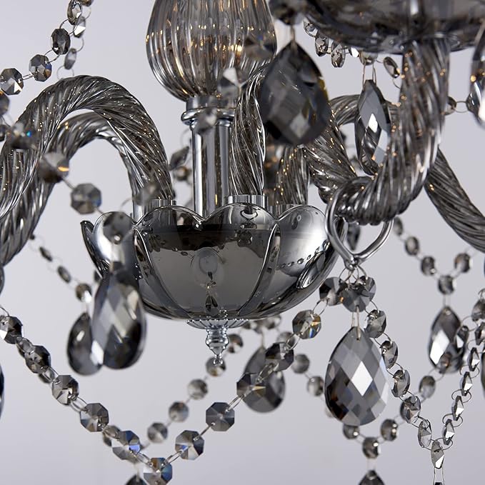 Saint Mossi 5 Light Modern K9 Crystal Chandelier, Contemporary Pendant Ceiling Lighting Fixture for Dining Room,Bedroom,Living Room with Adjustable Chain (Smoky Gray)