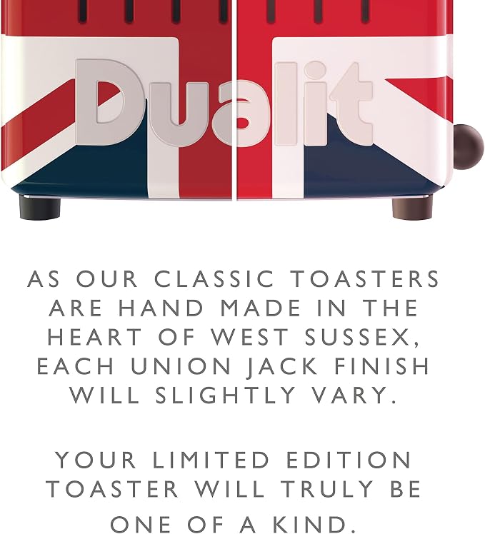 Dualit Classic 2 Slice NewGen Toaster - Limited Edition - Stainless Steel - Hand Built in the UK - Replaceable ProHeat Elements - 120V - Defrost Bread - Mechanical Timer - Union Jack Classic Toaster