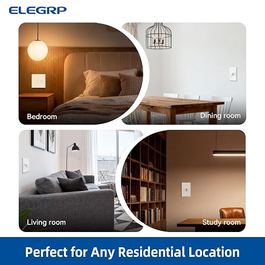 ELEGRP Digital Dimmer Switch for LED/CFL, Toggle Dimmer Switch with Decorative Frameless Design Wallplate, Single Pole/3-Way, UL Listed, 10 Pack, White
