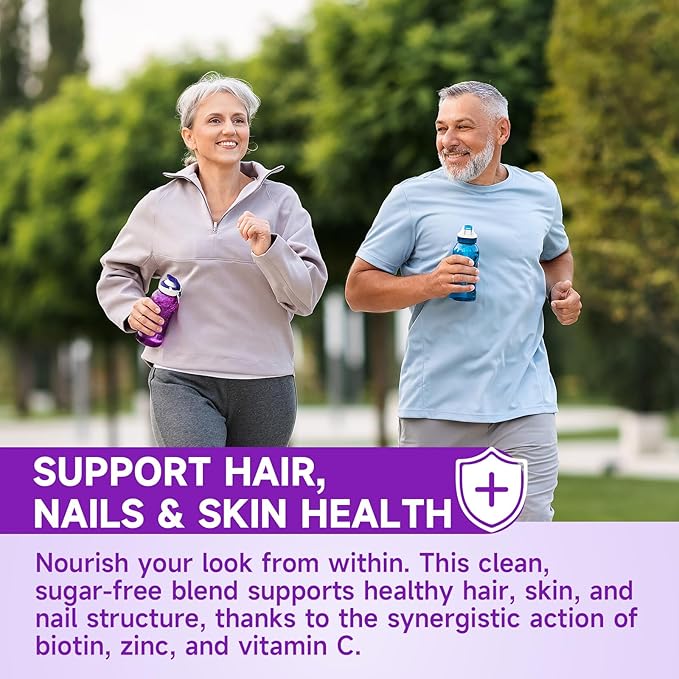 Sugar Free Biotin Hair, Skin & Nails Gummies, Supports Healthy Hair, Skin and Stronger Nails, with Vitamin C, Zinc Chewable Vitamin B7 Supplements for Women & Men, Vegan, Non-GMO, Grape, 120 Count