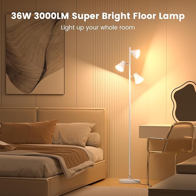 SIBRILLE 36W LED Tree Floor Lamp, Dimmable Tall Standing Lamp with Remote & Touch Control, 4 Color Temperatures Bright Floor Lamp, 3 Rotatable Light Modern Floor Lamps