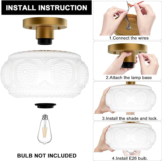 Semi Flush Mount Ceiling Light, Milk Glass Shade Modern Ceiling Light Fixture, Vintage Gold Lighting for Hallway Bedroom Entryway Kitchen Porch