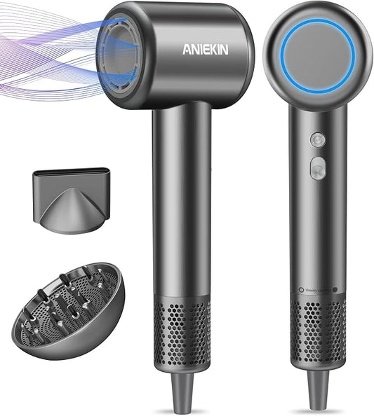Hair Dryer, High-Speed Ionic Low Noise Blow Dryer for Fast Drying, Birthday Christmas Gifts for Women Men Mom Dad, Thermo-Control Quiet Compact Hair Blow Dryer for Travel Salon, Gray