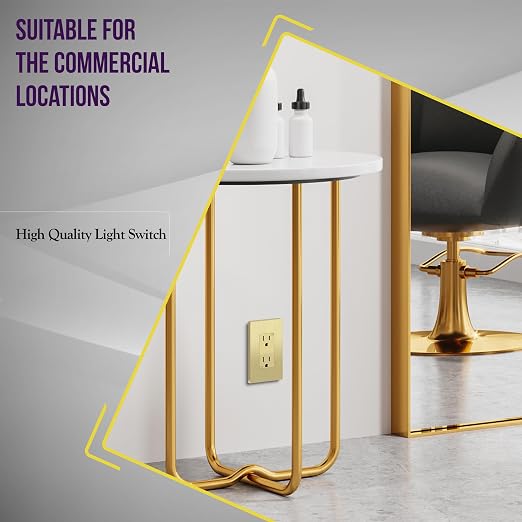 ENERLITES Elite Series Decorator Receptacle Outlet Child Safe Tamper-Resistant, Gloss Finish, Self-Grounding, Residential Grade, 15A 125V, UL Listed, 61501-TR, Brushed Gold (10 Pack)