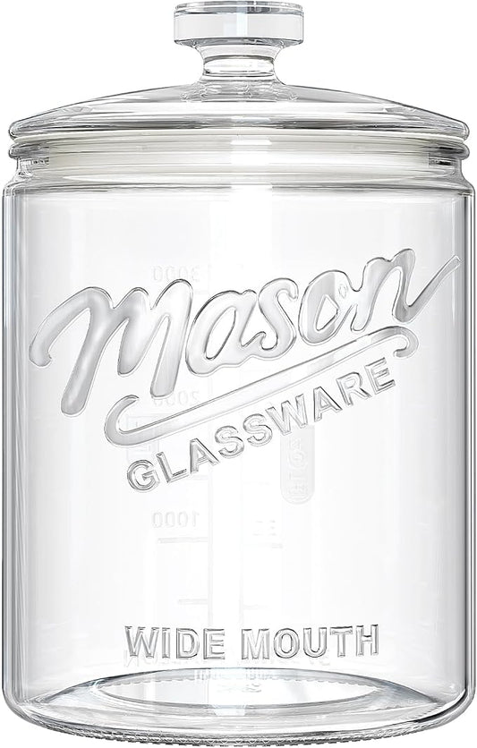 1 Gallon Glass Cookie Jar with Airtight Lid, Large Wide Mouth Mason Jar for Flour Sugar Container, Kitchen Canister for Candy, Coffee, Dog Treat Storage, Terrarium, Apothecary, Laundry Room, BPA Free