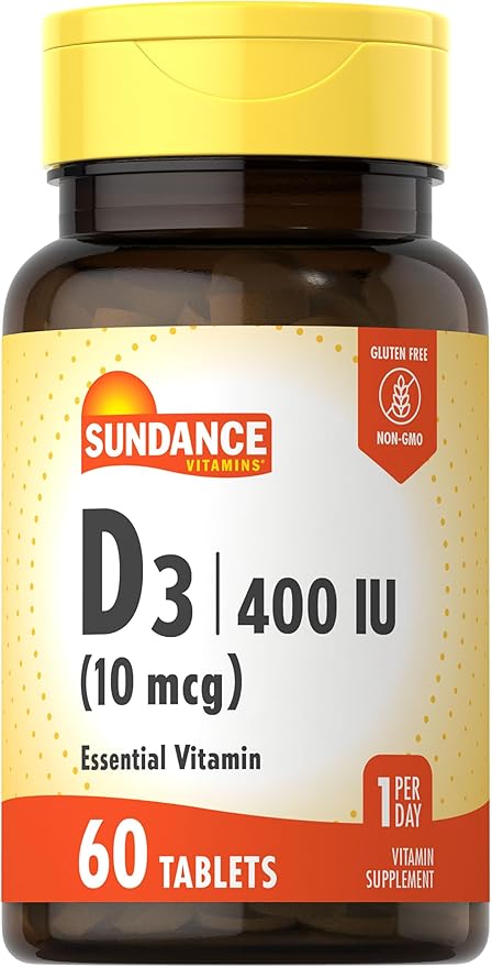 Sundance Vitamine D3 400 UI (10 mcg) | 60 Comprimés Végétariens | Complément Vitaminique Essentiel | Formule Végétarienne, Sans OGM et Sans Gluten