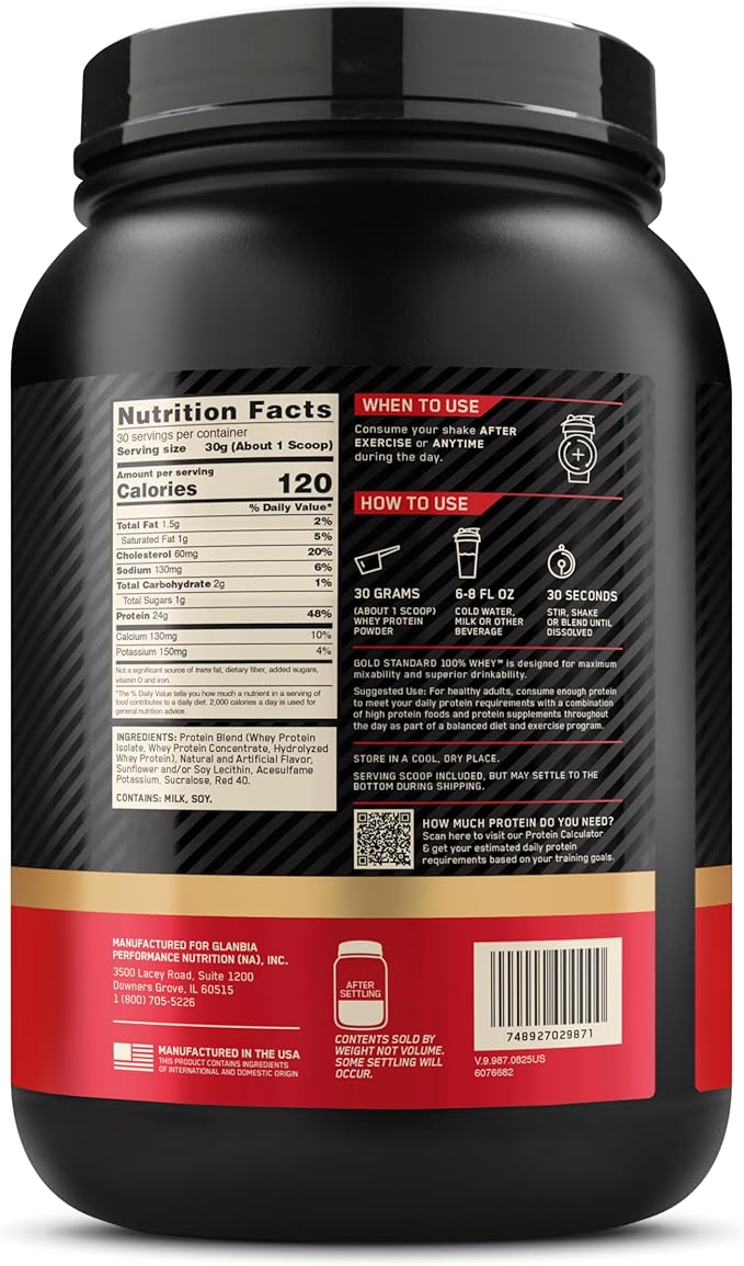 Optimum Nutrition Gold Standard 100% Whey Protein Powder, Strawberry Banana, 2 Pound (Packaging May Vary)