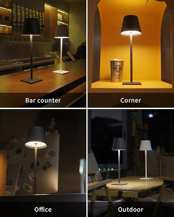 KDG Cordless Table Lamp, Portable LED Desk Lamp, 5000mAh Battery Operated, 3 Color Stepless Dimming Up, for Restaurant/Bedroom/Bars/Outdoor Party/Camping/Coffee Shop Atmosphere Night Light(Black)