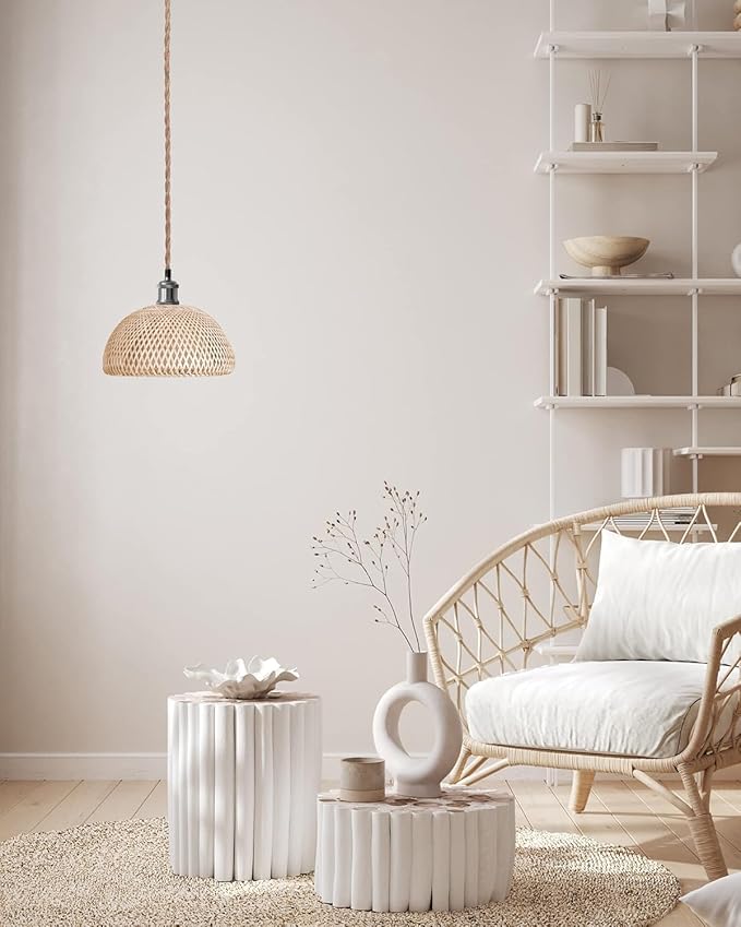 JACKYLED UL Boho Pendant Light Kit, Hemp Rope Light Fixture with Adjustable Hanging Light Cord & E26 E27 Light Socket, Vintage Ceiling Light for DIY Kitchen Island, Bedroom, Farmhouse