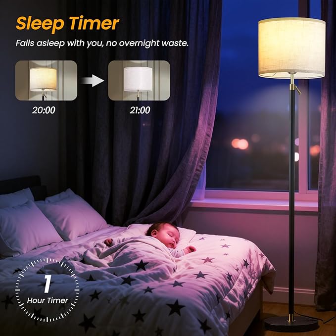 Remote Floor Lamp for Living Room and Bedroom - Modern RGB Standing Lamps Tall with Led Blub and Dimmable Light - 55"-67" Height Adjustable Standing Lamps with Shade for Corner Lighting（Black & Gold）
