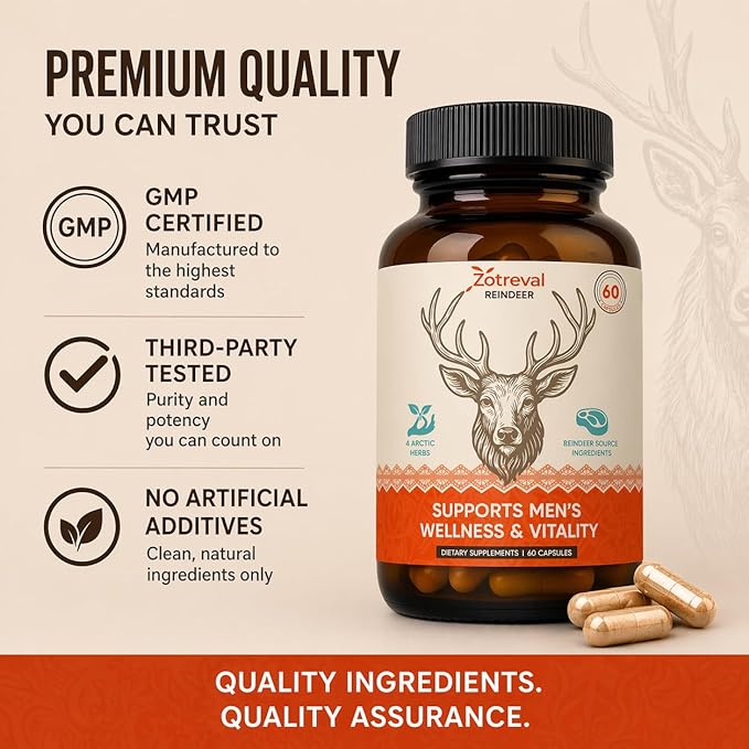Reindeer Organ Supplement for Men, Arctic Herb & Reindeer Organ Blend, Daily Support for Energy, Stamina & Overall Wellness 60 Capsules