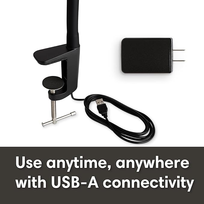 Reliable UberLight Flex 3200TL Task Light – LED Portable Desk Light with Clamp, USB Connection, 26.5” Flexible Gooseneck, 270° Rotational Head, 9 Light Settings, and up to 60,000 Hours of Use (Black)