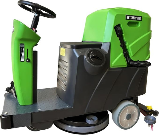 Ride-On Commercial Floor Scrubber Machine, 20″ Cleaning Width, 24V Battery Powered Scrubber Dryer with 17 Gal Tanks for Warehouse, Retail & Facility Cleaning (US-TX-SDB21MINI)