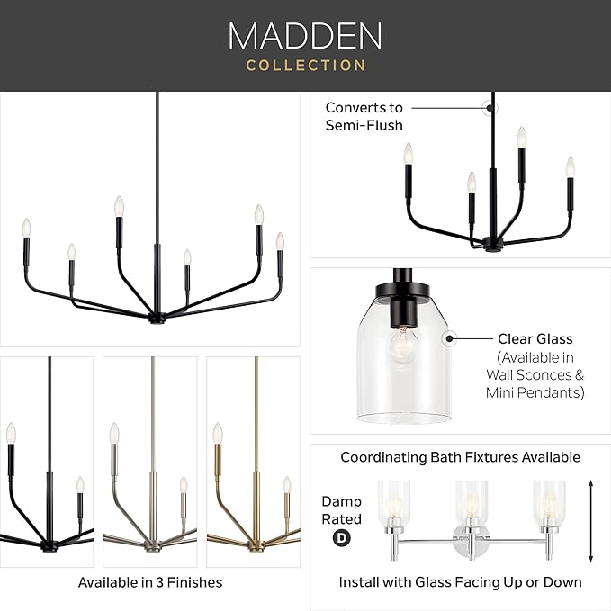 Kichler Madden 1-Light Mini Pendant Light Fixture with Clear Glass in Chrome, Kitchen Island Hanging Light Ceiling Mount for Bathroom or Kitchen (7" x 15"), 52725CH