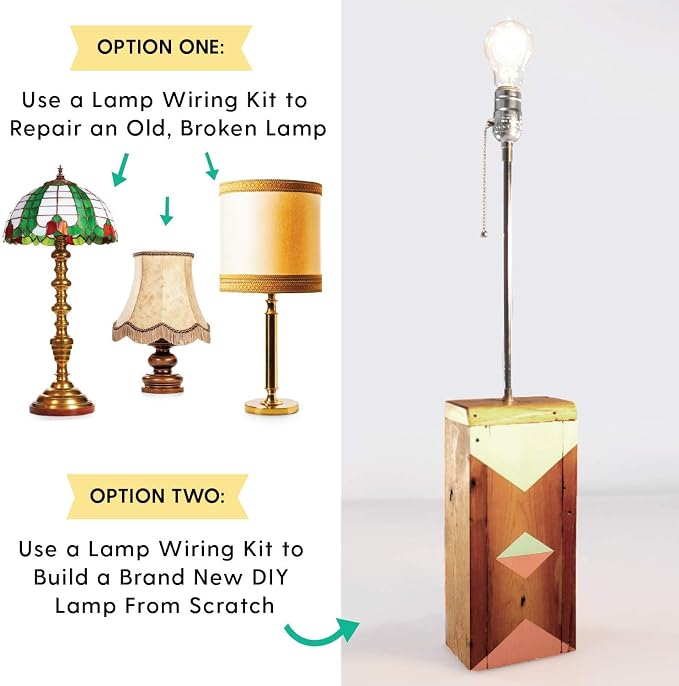 DIY Lamp Wiring Kit, Silver Socket & 8FT Silver Cord (2 Pack), for Making & Fixing Table or Floor Lamps, Repair & Rewire Antique or Vintage Lighting Fixtures, Complete Hardware Set