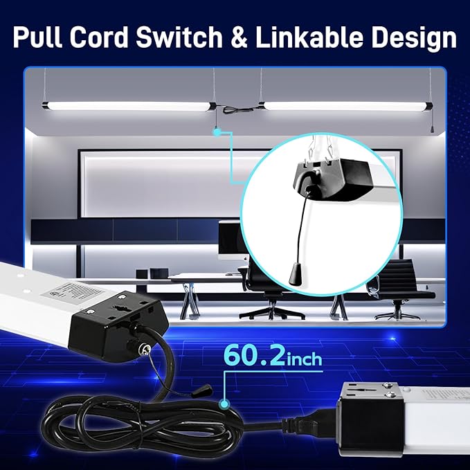 hykolity 4FT 120W LED Shop Light Linkable, 13000lm(400w Equivalent), 5000K Utility Shop Lights for Garages, Workshops, Basements, Hanging or FlushMount, with Power Cord and Pull Chain, ETL, 2 Pack