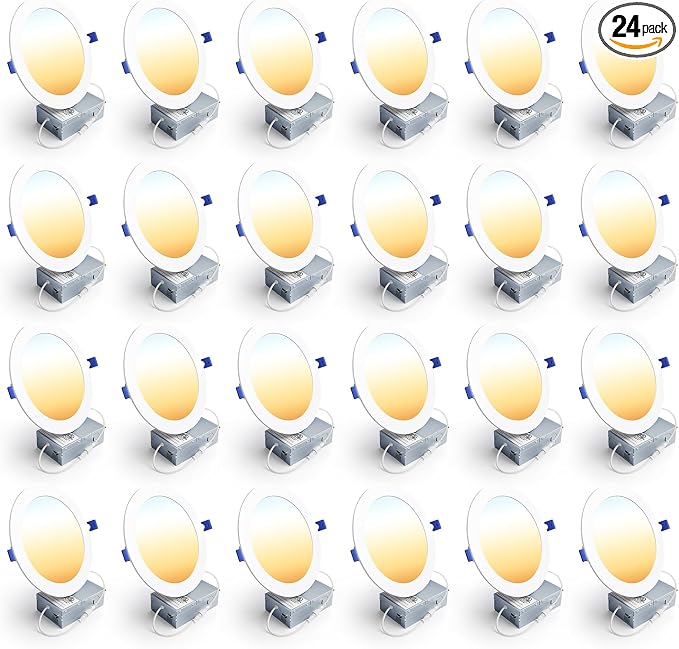 Ensenior 24 Pack 7 Inch LED Recessed Ceiling Light, Dimmable, 2700K-5000K 5CCT, 1300LM 15W 120V, High Brightness Canless Wafer Downlight - ETL&FCC&IC