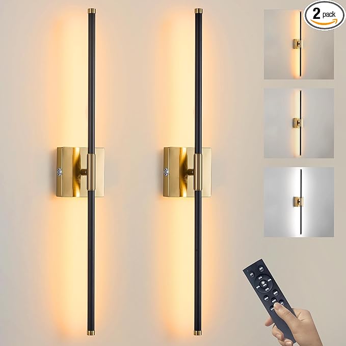 15800 mAh Battery Operated Wall Sconces with Remote Control Dimmable Wall Sconces Set of Two 3000K LED Brass Gold and Black Wireless Wall Light Battery Powered Cordless Rechargeable Sconces Decor