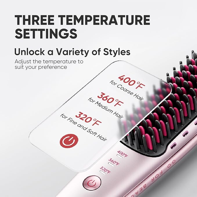 Mini Ionic Hair Straightener Brush, Portable Travel Hair Straightening Comb with 3 Temp Settings, 20s Fast Heating & Anti-Scald, Lightweight Hair Styler for Silky Shine, Rose Gold