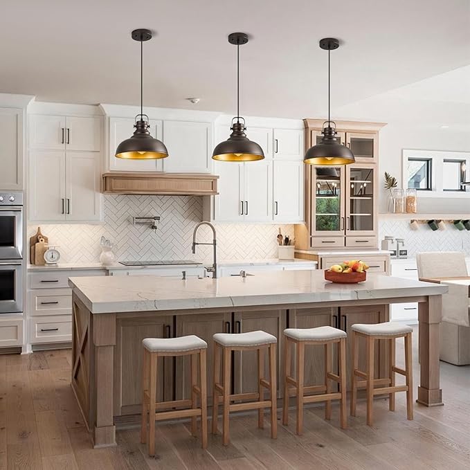 Refice 3 Packs Farmhouse Pendant Lights, Oil Rubbed Bronze Pendant Lighting, lsland Pendant Lights for Kitchen lsland lndustrial Adjustable Height Dome Hanging Lights for Barn, Dining Room