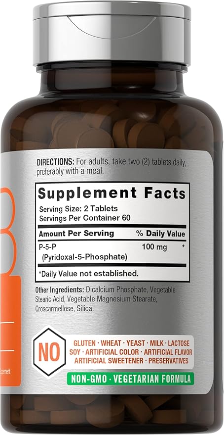 Horbäach P5P Activated Vitamin B6 100mg | 120 Tablets | Vegetarian Supplement, Non-GMO, Gluten Free | Pyridoxal 5 Phosphate | Coenzyme B6