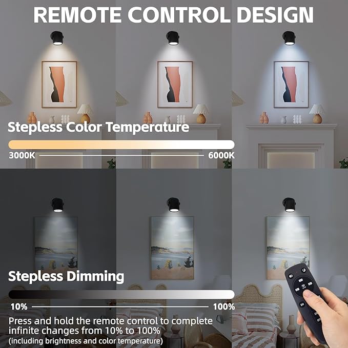 Uplighting Indoor Uplights with Timer and Remote, Stepless Adjustable Color Temperature and Dimmable Floor Can Light, 6000K Accent LED Spot Lights for Plant, Artwork, Corner, Wall