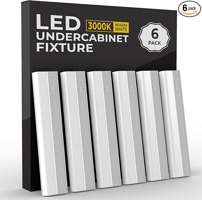 6 Pack Hardwired LED Under Cabinet Lighting - 16 Watt, 24", Dimmable, UnderCRI>90, 3000K (Warm White), Wide Body, Long Lasting Metal Base with Frost Lens