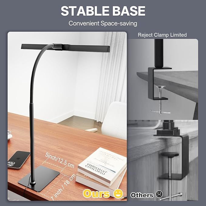 Kary LED Desk Lamp with Base,Eye-Care Architect Light for Home Office,12W Task Lamp with Adjustable Flexible Gooseneck USB Adapter Touch Control 5 Dimmable Color & Brightness Tall Lamp for Work,Study