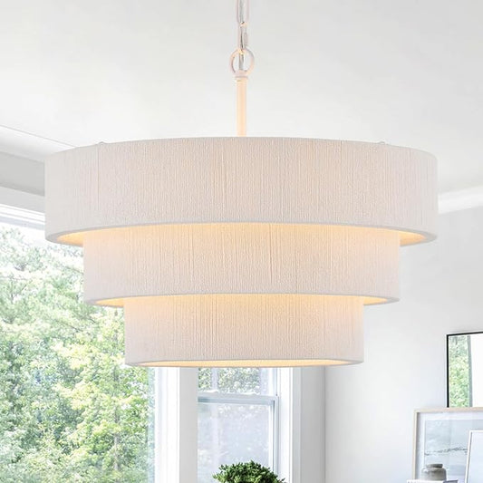 20” Boho Hand Woven Rattan Chandelier 3 Round Adjustable Coastal Pendant Light for Kitchen Island Dining Living Room, White, UL Listed