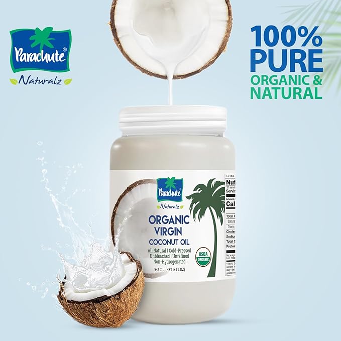 "Parachute Naturalz Huile de noix de coco vierge biologique | Huile de cuisson, huile capillaire, huile corporelle et oil pulling | Pressée à froid | Non blanchie | Non raffinée | Non hydrogénée | Huile TCM | Certifié USDA | 1,45 L | Pot en plastique"