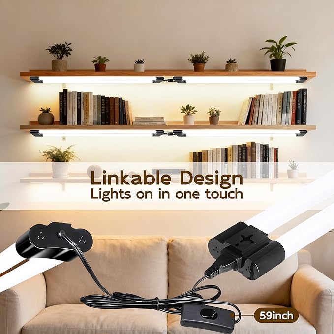 hykolity 4 Pack 2FT LED Shop Lights, 22W (200W Equivalent) 2400LM, 5000K Daylight White, Linkable Garage Light for Ceiling, Workshop, Basement, Hanging or Surface Mount with Plug,Black - ETL