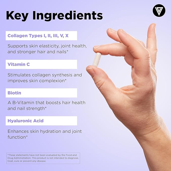 Vital Vitamins Multi Collagen Plus (2-Pack) - with Biotin, Hyaluronic Acid, Vitamin C - Type I, II, III, V, X - for Women & Men - Hair, Skin, Nails Beauty Complex