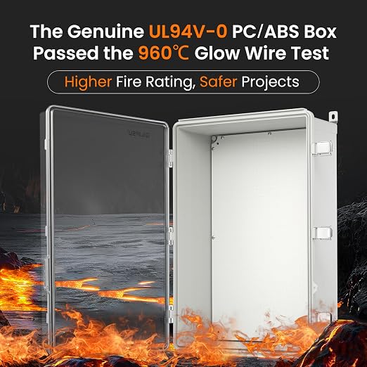 QILIPSU UL94-V0 Outdoor Electrical Box 24.2"x16.4"x9.1" Waterproof Junction Box Weatherproof PC/ABS Alloy Plastic IP66 Project Electric Enclosure Clear Hinged Door