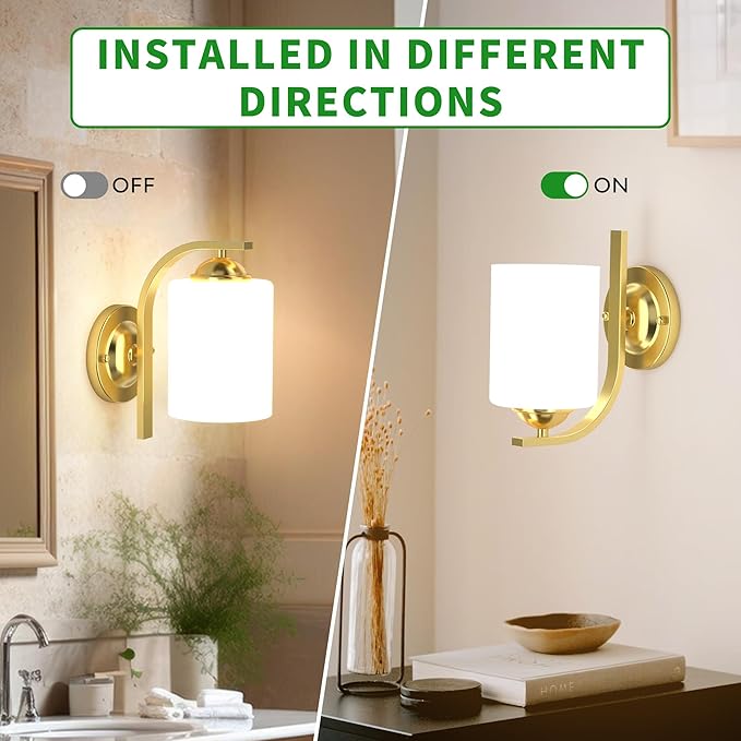 Wall Sconces Lights Lamp for Bedroom Bathroom, Modern Vanity Light Fixtures, Gold Farmhouse Wall Mount Lighting Lanterns with Glass Shade for Living Room Mirror Hallway Kitchen