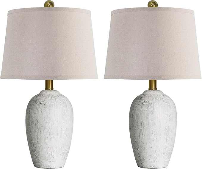 AIEAMPDO 21'' Set of 2 Rustic Ceramic Small Table Lamps for Living Room Bedroom, Farmhouse Vintage Nightstand Lamps for Office Entryway End Table, 2 Bulbs Included