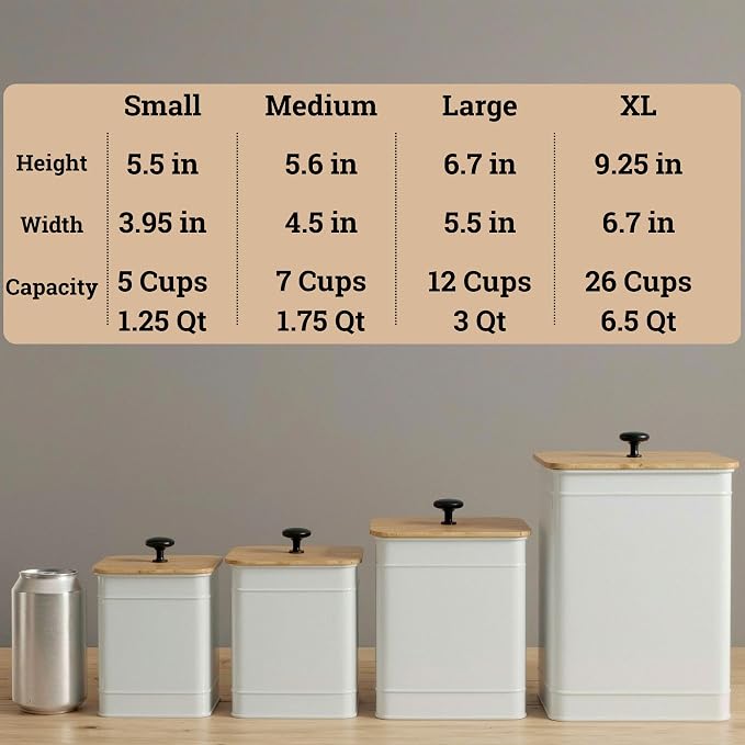 Kitchen Canisters for Countertop Set of 4 with Customizable Chalkboard Labels & Marker Pen - Big Iron Kitchen Canisters with Airtight Lids - Canisters Sets for the Kitchen - White Kitchen Canister Set | Airtight Easy Open Bamboo Lids, Dent-Resistant Th...