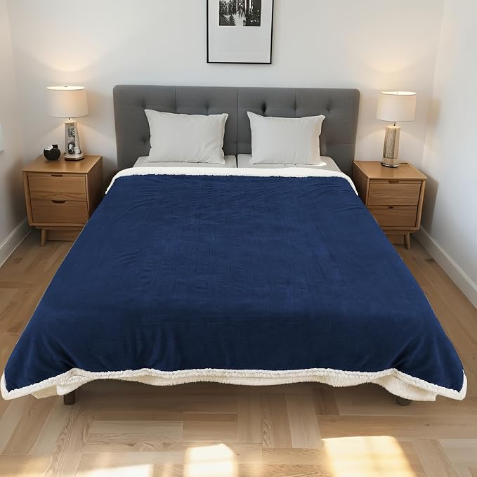 Electric Heated Blanket 72"x84" Full Size for Safe All Night Rest, Dual-Sided Microplush Sherpa for Bedroom Couch Use, 4 Heat Settings & 10 Hours Auto Off Energy Saving, Machine Washable-Dark Blue