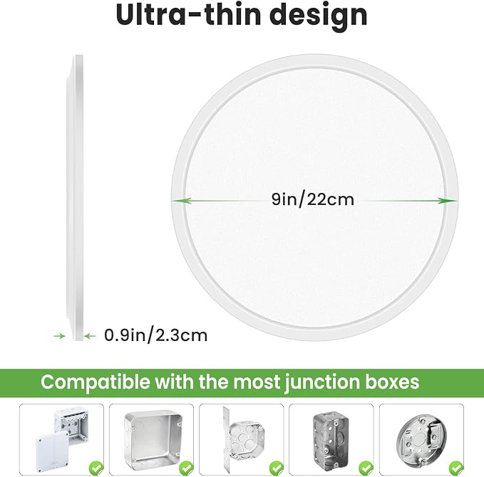 zemty Flush Mount Ceiling Light 9Inch 24W 2400LM Flat Led Lighting Fixture for Ceiling - 3000K 4500K 6000K Selectable - Super Thin & Low-Profile Round Lamp for Bedroom Kitchen Bathroom Garage, 6PACK