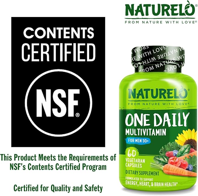 NATURELO メンズマルチビタミン 50歳以上向け - 1日1粒男性用マルチビタミン、ビタミン、ミネラル、オーガニックホールフード配合、エネルギーと健康をサポート、非遺伝子組み換え、ベジタリアンカプセル60粒