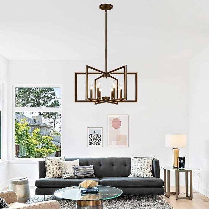 25"-61" Height Adjustable Modern Oil-Rubbed Bronze Chandelier for Dining Room, No Assembly Required Dining Room Light Fixture Over Table, Industrial Metal Pendant Lights Fixture for Kitchen Island