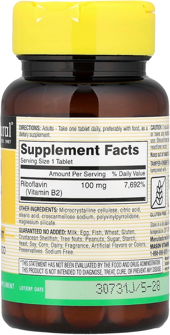 MASON NATURAL ビタミンB-2、100 mg、100錠