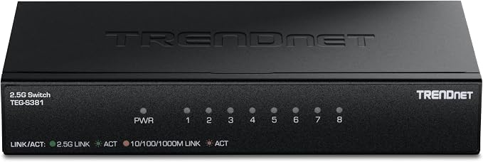 TRENDnet 8-Port 2.5Gb Switch, TEG-S381, 8 x 2.5G RJ45 Ports, 40Gbps Switching Capacity, NDAA + TAA Compliant, Ethernet Splitter, for Game Console, NAS, PC, Lifetime Protection