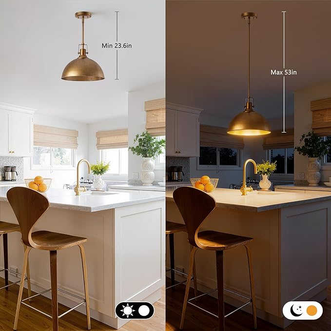 LamQee 13 Inch Antique Brown Metal Pendant Light Kitchen Island, Farmhouse Modern Dome Pendant Light Fixtures Ceiling Hanging Lighting Chandelier for Dining Room Over Table, Bar, Hallway, Entryway