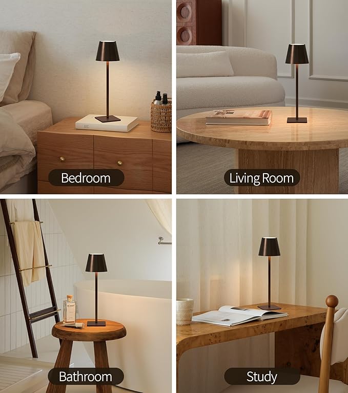 UME 3 Pack Cordless Table Lamp, Battery Operated Lamp - Portable Waterproof Rechargeable Table Lamp 3 Color Temps & Stepless Dimming for Dinner, Desk, Cafe, Outdoor (Brushed Bronze | Coffee Tonal)