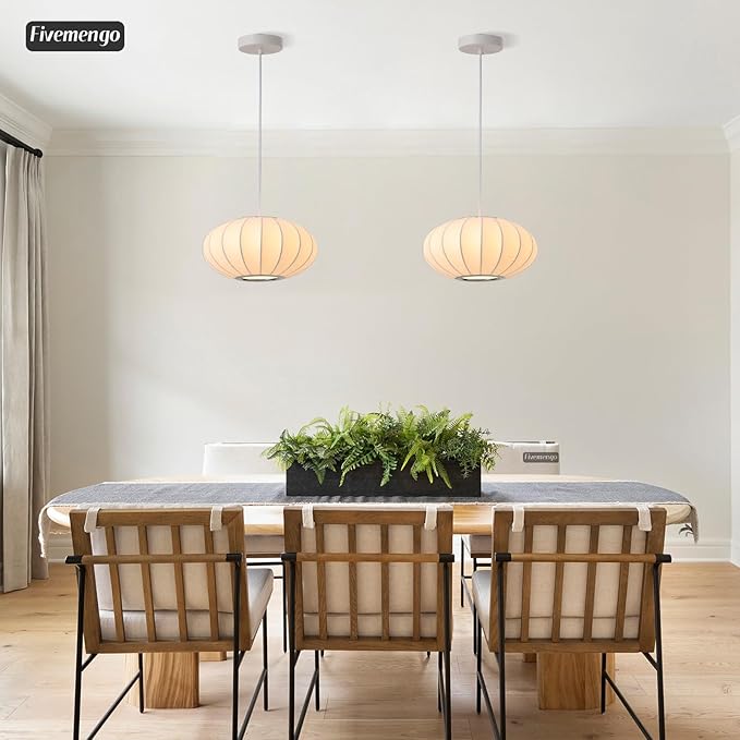 11.5in Small Lantern Pendant Light, Imitation Silk Lampshade, White Bubble Pendant Light, Large Hanging Lamp Simple Chandelier for Dinning Room Kitchen Island Bedroom Restaurant Cafe