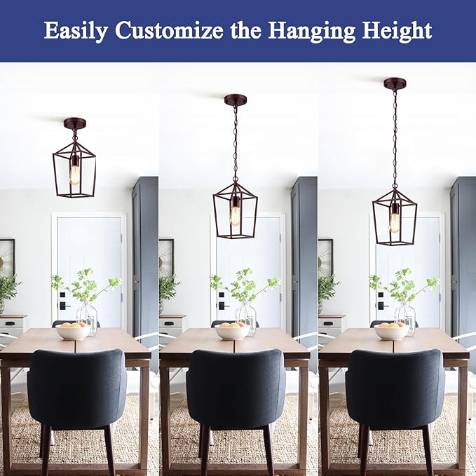Sheetea 2-Pack Farmhouse Pendant Lights Kitchen Island, Pendant Light Fixtures Hanging Lamp for Dining Room, Modern Kitchen Pendant Lighting Over Island, Metal Cage Design, Brown