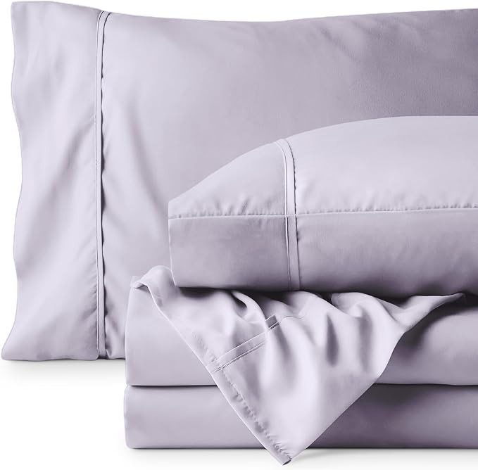 Bare Home Queen Sheet Set - 1800 Ultra-Soft Microfiber Queen Bed Sheets - Double Brushed - Deep Pockets - Easy Fit - 4 Piece Set - Bedding Sheets & Pillowcases (Queen, Light Lavender)