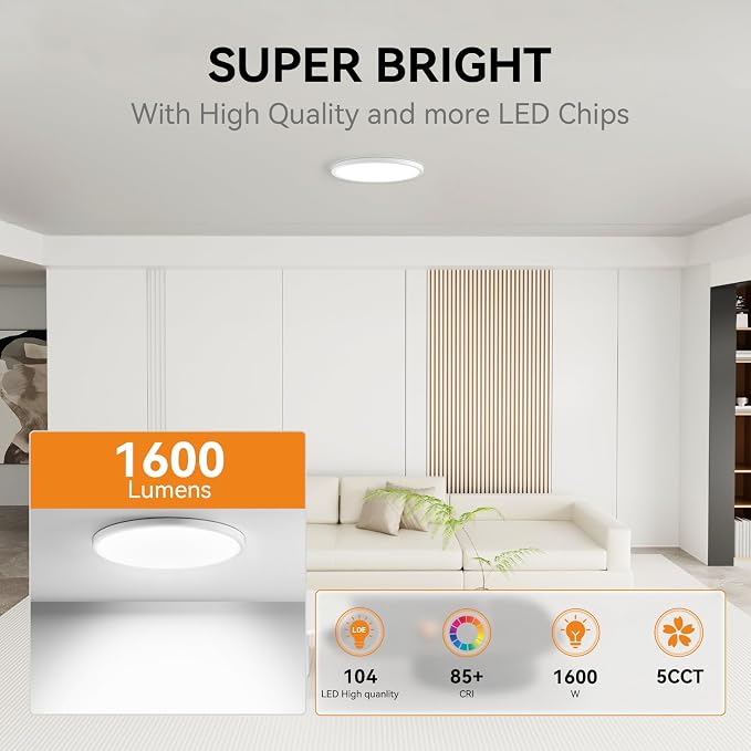 WKONCLDY 7.5Inch LED Ceiling Lights, 5 Colors Selectable (3000K/3500K/4500K/5000K/6000K) Flush Mount Ceiling Lights, Ultra Thin LED Lights Fixtures 0.87Inch for Dinning Room