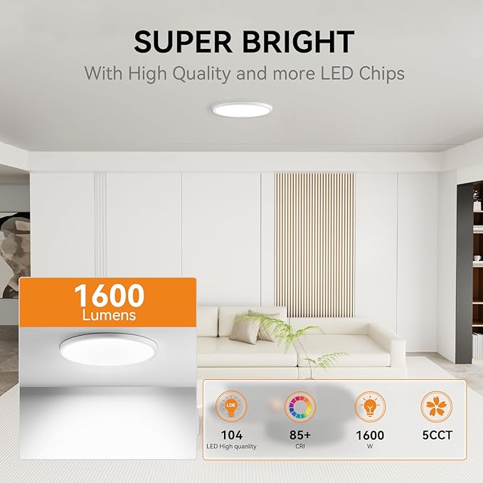 WKONCLDY 16-Pack 7.5Inch LED Ceiling Lights, 5 Colors Selectable Flush Mount Ceiling Lights, Ultra Thin LED Ceiling Lights Fixtures 0.87Inch for Dinning Room